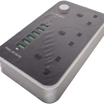 موزع كهربائي مع منافذ متعددة الأشكال Ldnio 6 USB Port & 3 Adaptors Safety Socket Extension