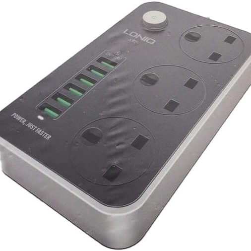 موزع كهربائي مع منافذ متعددة الأشكال Ldnio 6 USB Port & 3 Adaptors Safety Socket Extension