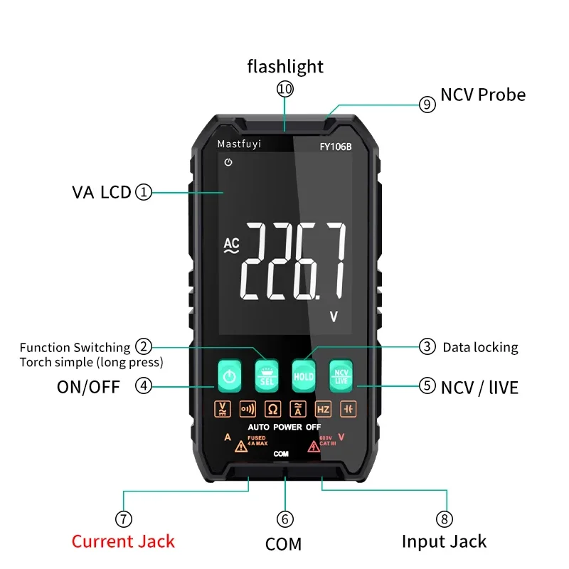 MASTFUYI Mini Digital Multimeter Smart Electrician Tester For DC/AC Voltage Capacitance Ohm Hz NCV Professional Multitester - AliExpress 1420