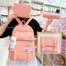 4 قطع/مجموعة حقيبة ظهر مدرسية لطيفة للفتيات المراهقات حقيبة كتب قماشية كبيرة السعة حقيبة ظهر سفر نسائية جديدة