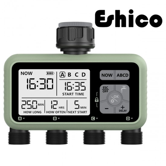 مؤقتات مياه Eshico ذات 4 منافذ ومرشات متعددة الوظائف وقابلة للتعديل وتركيب مريح وأدوات حديقة Youngs مؤقتات مياه Eshico ذات 4 منافذ ومرشات متعددة الوظائف وقابلة للتعديل وتركيب مريح وأدوات حديقة Youngs
