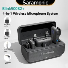 ميكروفون لاسلكي Saramonic Blink500B2+ للياقة لجهاز iPhone وAndroid وكاميرات DSLR وأجهزة USB-C والبث المباشر والتسجيل على YouTube