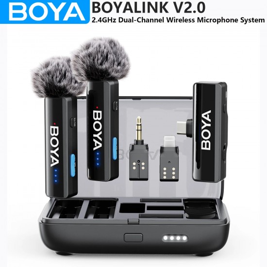 ميكروفون لاسلكي BOYA BOYALINK V2.0 للياقة لجهاز iPhone أو Android أو كاميرات DSLR أو الهواتف الذكية أو الألعاب أو تسجيل الفيديو أو البث المباشر أو مدونة الفيديو