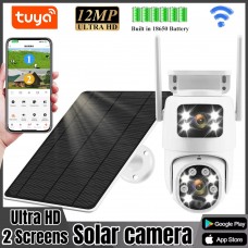 Tuya Solar WiFi كاميرا خارجية مقاومة للماء PIR تتبع تلقائي 12MP Dual Len PTZ كاميرا ذكية بطارية كاميرا مراقبة شبكة الأمن