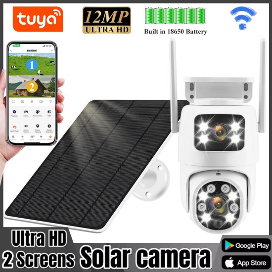 Tuya Solar WiFi كاميرا خارجية مقاومة للماء PIR تتبع تلقائي 12MP Dual Len PTZ كاميرا ذكية بطارية كاميرا مراقبة شبكة الأمن Tuya Solar WiFi كاميرا خارجية مقاومة للماء PIR تتبع تلقائي 12MP Dual Len PTZ كاميرا ذكية بطارية كاميرا مراقبة شبكة الأمن