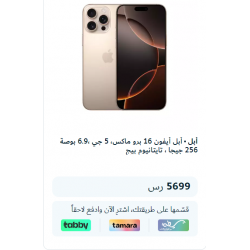 أبل أيفون 16 برو ماكس 5 جي 6.9 بوصة 256 جيجا تايتانيوم بيج