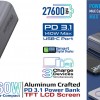 بنك طاقة مصنوع من الألومنيوم  PD3.1 بقوة 27600 مللي أمبير وقوة 160 وات مع شاشة TFT LCD • توصيل طاقة 100 وات و140 وات 3.1 • منفذ QC 3.0 بقدرة 22.5 وات • شاشة TFT LCD ذكية