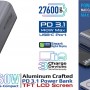 بنك طاقة مصنوع من الألومنيوم  PD3.1 بقوة 27600 مللي أمبير وقوة 160 وات مع شاشة TFT LCD • توصيل طاقة 100 وات و140 وات 3.1 • منفذ QC 3.0 بقدرة 22.5 وات • شاشة TFT LCD ذكية