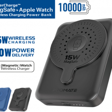 بطارية مدعومة ب MagSafe بقدرة 10000 مللي أمبير وشاحن لاسلكي لساعة Apple Watch • شاحن لاسلكي مدعوم ب MagSafe بقدرة 15 واط • شاحن Apple Watch بقدرة 3 واط • منفذ تايب سي بقدرة 20 واط • تصميم نحيف