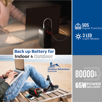 بنك طاقة عالي السعة 80000 مللي أمبير في الساعة • توصيل طاقة بقدرة 65 وات • منفذ شحن سريع 3.0 • منافذ إدخال/إخراج متعددة • 3 مصابيح LED للوضع • مقبض حمل من السيليكون. بنك طاقة عالي السعة 80000 مللي أمبير في الساعة • توصيل طاقة بقدرة 65 وات • منفذ شحن سريع 3.0 • منافذ إدخال/إخراج متعددة • 3 مصابيح LED للوضع • مقبض حمل من السيليكون.