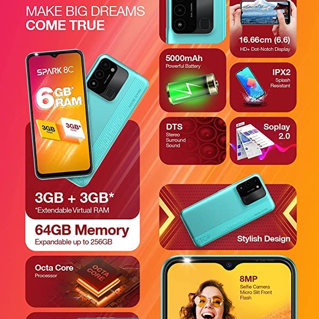 تكنو سبارك 8 سي، سعة 128+8رام جيجابايت بنظام الاندرويد ، لون دايموند جراي تكنو سبارك 8 سي، سعة 128+8رام جيجابايت بنظام الاندرويد ، لون دايموند جراي